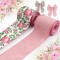 Spring Flowers Bows, 2.5"10 Yards Wired Edge Ribbons - Pink Burlap Floral Leaves for Crafting Spring Wedding Decorations